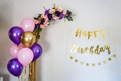 Purple and Gold Happy Birthday Balloons