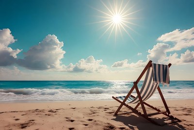 Striped Beach Chair by Ocean