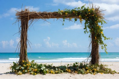 Driftwood Arch with Vines on Beach