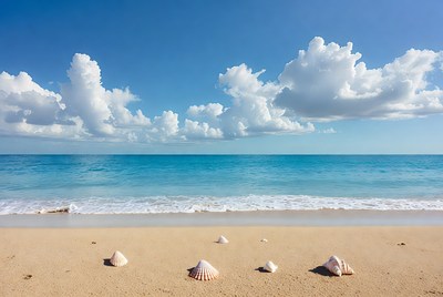 Seashells on sandy beach