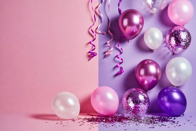 Pink and Purple Balloons with Streamers