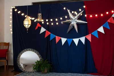Patriotic Blue Red Backdrop with Star and Lanterns