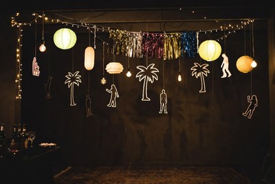 Tropical Silhouette Backdrop with Lanterns