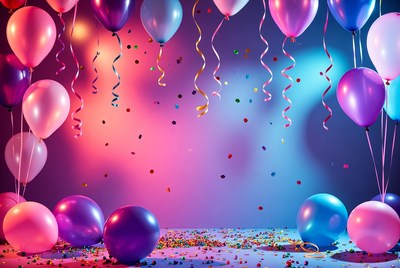Colorful Balloons and Confetti Background