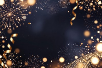 Golden Fireworks and Ribbons Background