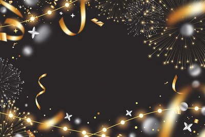 Golden fireworks and ribbons on black