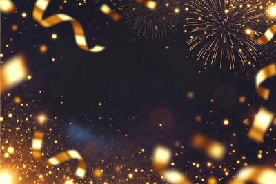 Golden confetti and fireworks background