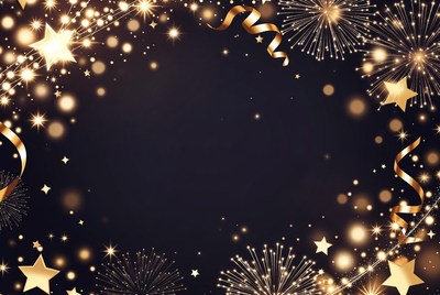 Golden fireworks stars frame background