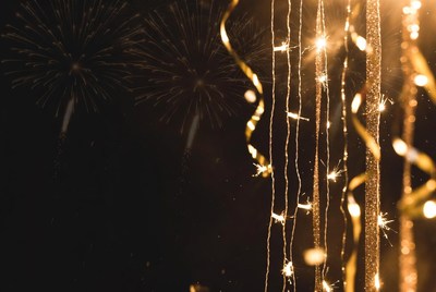 Golden Fireworks and Ribbons on Black