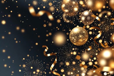 Golden Christmas Baubles and Fireworks