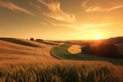 Golden Wheat Fields at Sunset