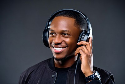 African-American man smiling with headphones