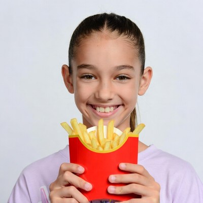 Girl holding french fries box