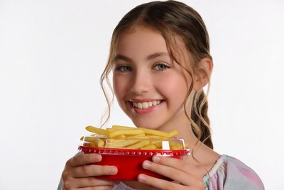 Girl holding french fries