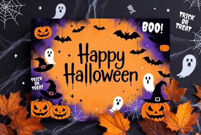 Happy Halloween with Pumpkins and Ghosts