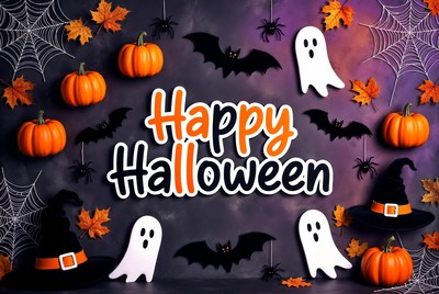 Happy Halloween with Pumpkins and Ghosts