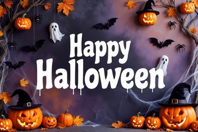 Happy Halloween with Pumpkins and Ghosts