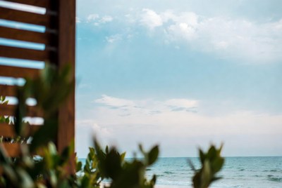 Ocean view through wooden slats