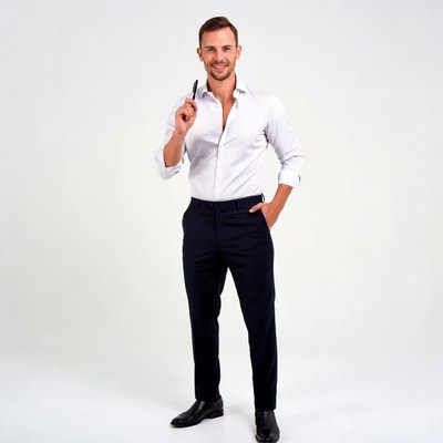 Man holding pen in white shirt