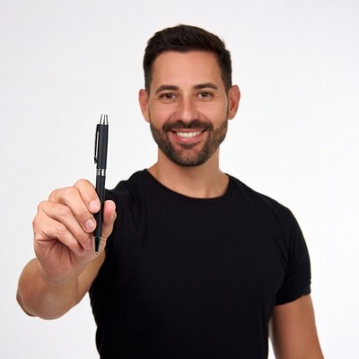 Man holding black pen