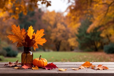 Autumn Leaves Bouquet with Pumpkin