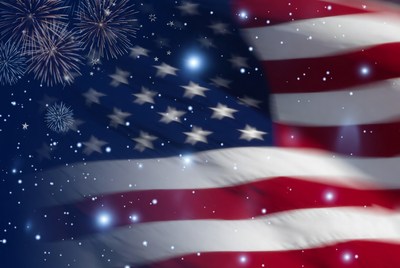 Fireworks over American Flag