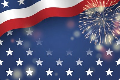 American Flag with Fireworks and Stars