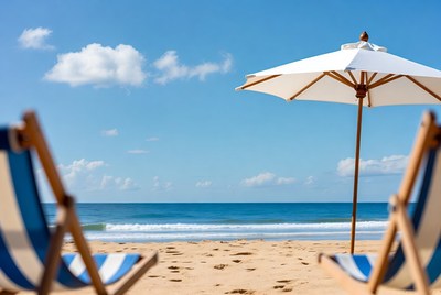 Beach Chairs and White Umbrella