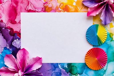 Colorful Alcohol Ink Frame with Flowers