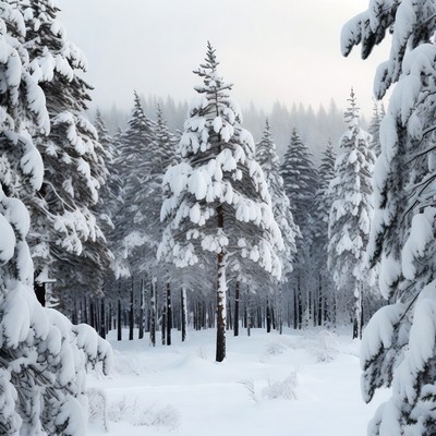 Snowy Pine Forest in Winter