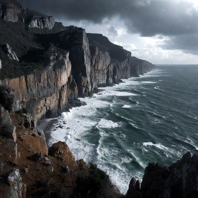Dramatic Cliffs Over Crashing Ocean Waves