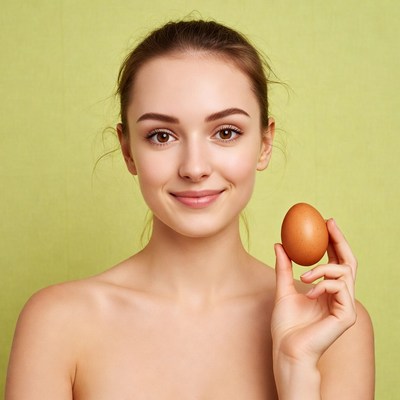 Young woman holding egg