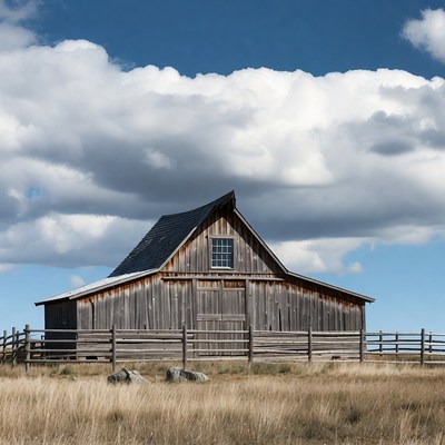 Rustic barn in grassy field