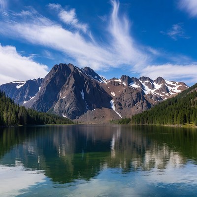 Mountain Lake with Snow-Capped Peaks