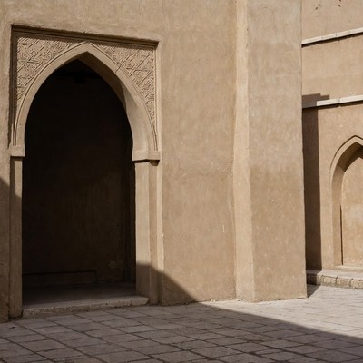 Mudbrick Building with Arched Doorway