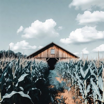 Barn in Corn Field Path