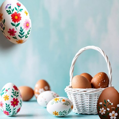 Colorful Floral Easter Eggs in Basket