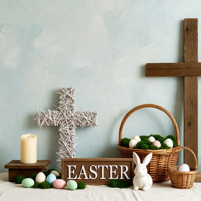 Easter Basket with Eggs and Cross