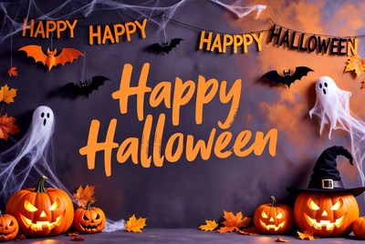 Happy Halloween with Pumpkins and Ghosts