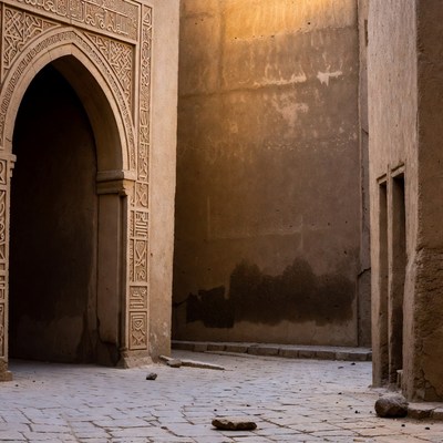 Ornate Moorish Archway in Mudbrick Courtyard