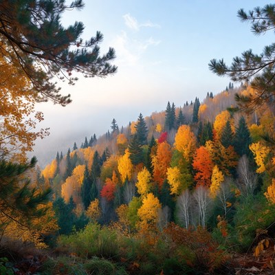Autumn Forest on Mountain Slope