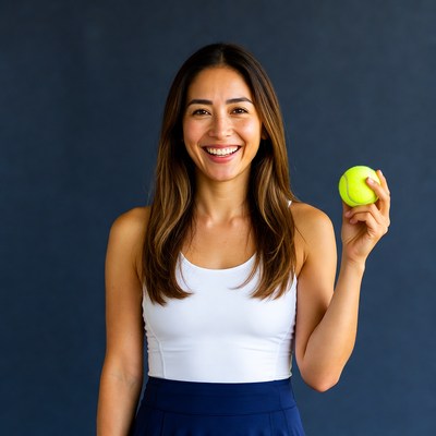 Asian woman holding tennis ball