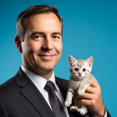 Man holding cute kitten