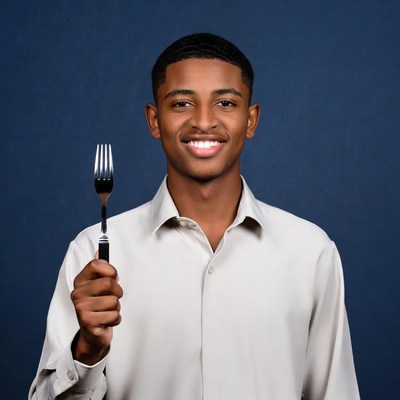 Young Black man holding fork