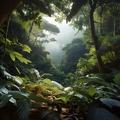 Lush Tropical Rainforest with Sunlight