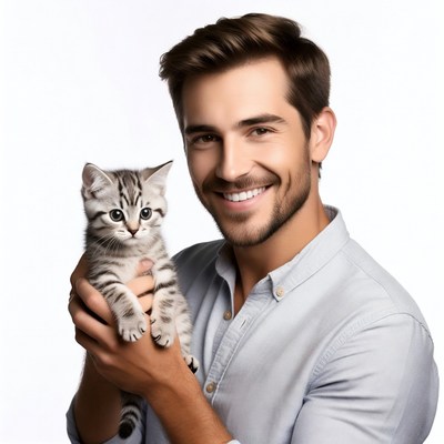 Man holding cute kitten