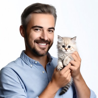 Man holding cute kitten