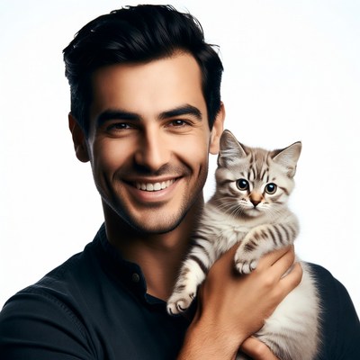 Man holding cute kitten