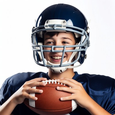 Boy holding football in helmet