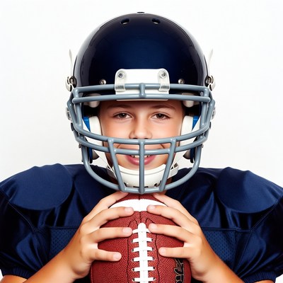 Boy holding football in helmet